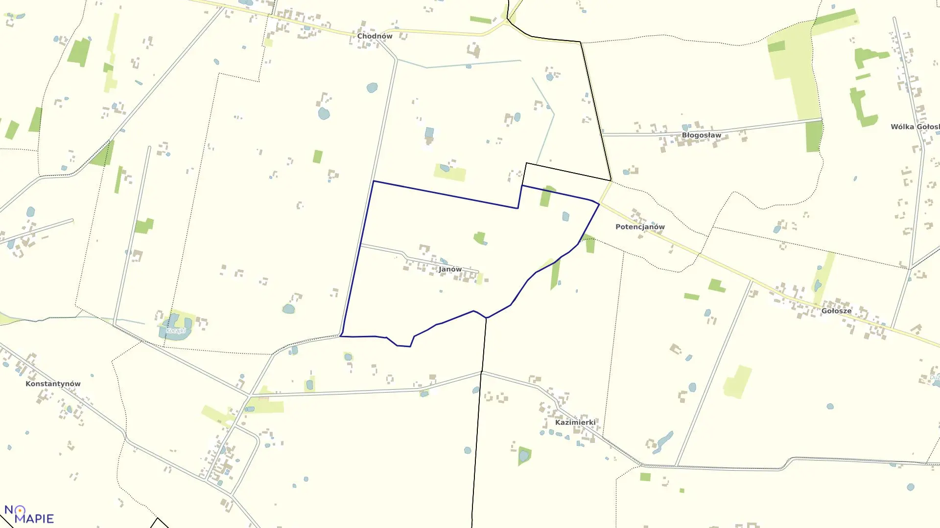 Mapa obrębu JANÓW w gminie Biała Rawska