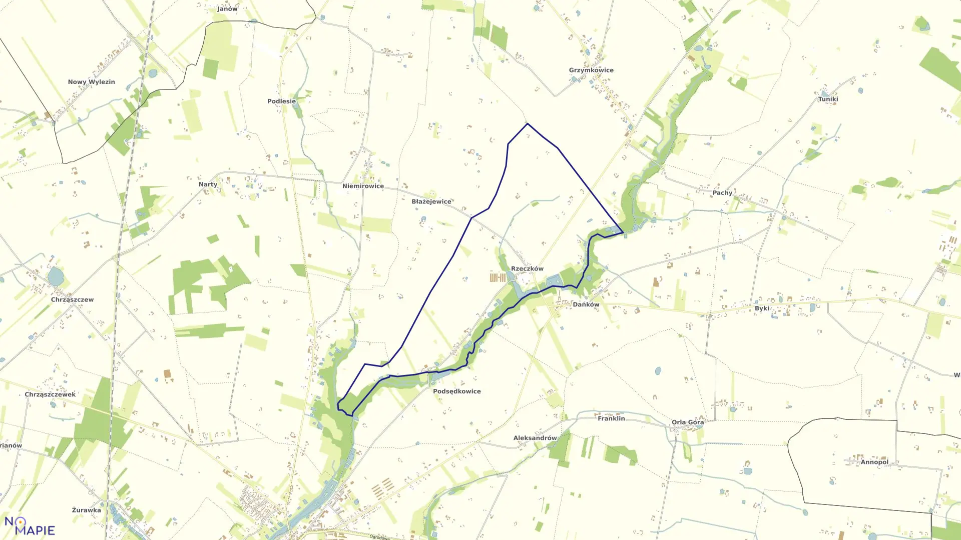 Mapa obrębu RZECZKÓW w gminie Biała Rawska